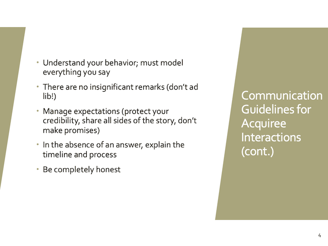 Communication Guidelines for Acquiree Interactions (cont.)