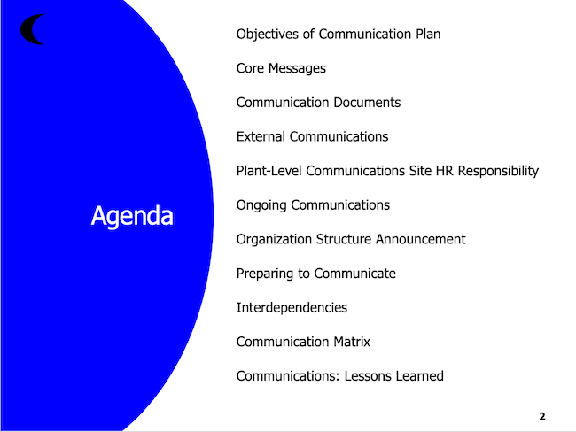 Communications Plan: Agenda