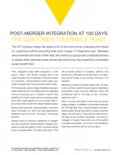 Post-Merger Integration at 100 Days: The Customer Tolerance Point