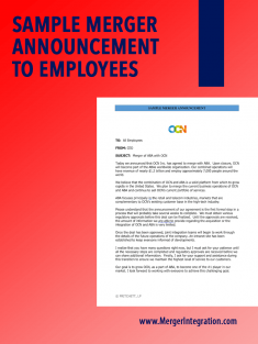Sample Merger Announcement to Employees